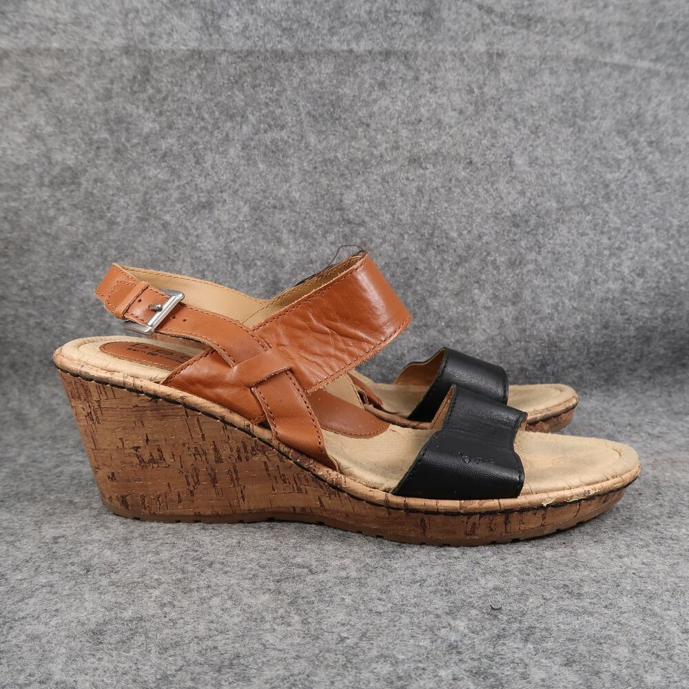 Born Boc Shoes Womens 10 Sandals Heeled Wedge Fashion Slingback Black Brown Boho